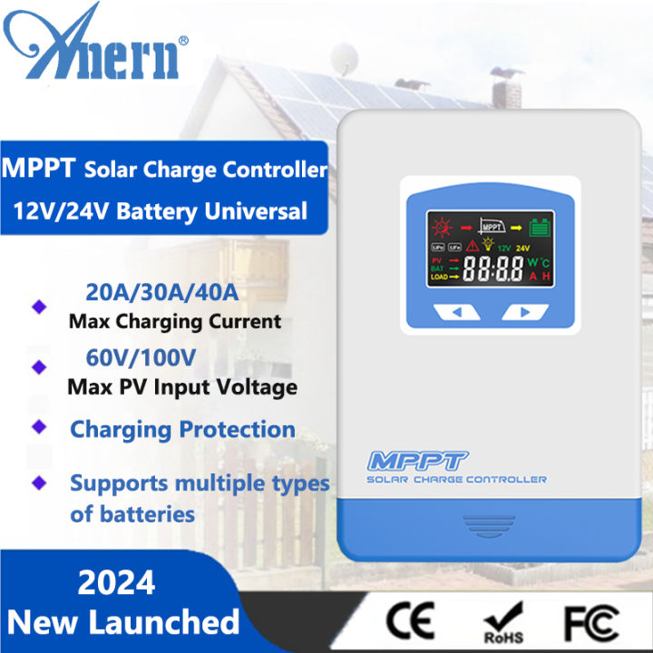 Anern 20a30a40a Mppt Solar Charger Controller 12v 24v Solar Panel Regulator 60v~100v Pv Input 2544