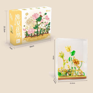 Model Blok Bangunan Dirakit Block Bangunan Ornamen Dinding Ornamen Desktop Bingkai Kayu Akrilik Bunga Blok Bangunan