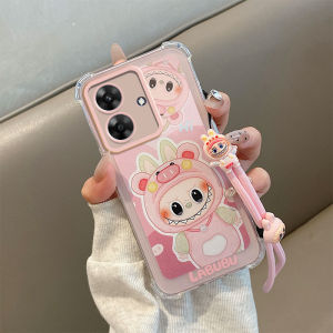 Phone Case Infinix Smart 10 Cute Painted Cartoon Casing with Dolls Lanyard Lens Protection Silicone Soft Back Cover