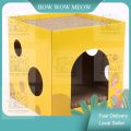 Cat Toy House Indoor Cats Scratching Board Scratch Board Corrugated Cardboard Yellow Scratcher Sleeping Bed Accessories   Mainan Rumah Kucing Murah Gila 猫抓板屋 猫抓板窝. 