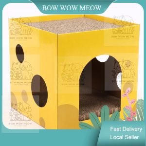 Cat Toy House Indoor Cats Scratching Board Scratch Board Corrugated Cardboard Yellow Scratcher Sleeping Bed Accessories   Mainan Rumah Kucing Murah Gila 猫抓板屋 猫抓板窝