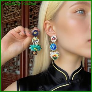 AngelCity Fashion Store Vintage Artistic Creative Design Alloy Drop Oil Palm Tree Flower Drop Earrings For Women Fashion Banquet Party Jewelry Gifts