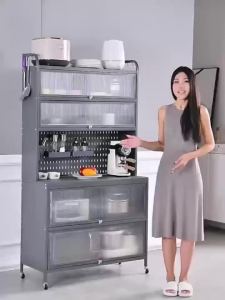 Kitchen Storage Rack Floor-standing Multi-layer Storage Cabinet with Doors Multi-functional Cabinet for Dishes Pots and Utensils Sideboard Storage Cabinet