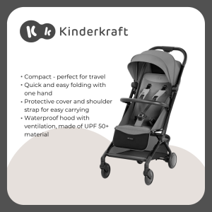 Kinderkraft PILOT 2 Lightweight Stroller Cabin Friendly Compact Folding Adjustable Footrest Lying Position with Accessories from Birth to 3.5 Years-Gray