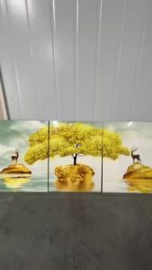 3pcs/Set Money Tree Fortune Tree Wall Decoration Painting Deer Landscape  Stone for Living Room Decor