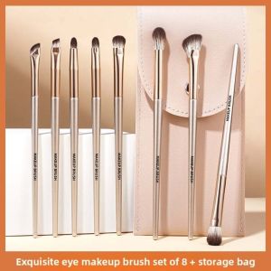 GUAIP 8Pcs Make Up Tool Eye Shadow Brush Set Cosmetics Face Bronzer Eyebrow Brush Angled Fine Eyeliner Brush Contour Liner Brow Brush Beginners