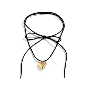 Adjustable Velvet Bowknot Choker Neck Tie Chain Fashion Heart Pendant Necklace Elegant Clavicle Chain Necklace