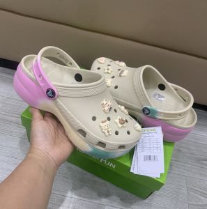 Giày sục crocs chuẩn xịn chống hôi chân nhựa tế bào êm mềm siêu bền đi mưa lội nước đi biển Crocs band classic platform ombre đế cao 5cm gót hồng cho nữ