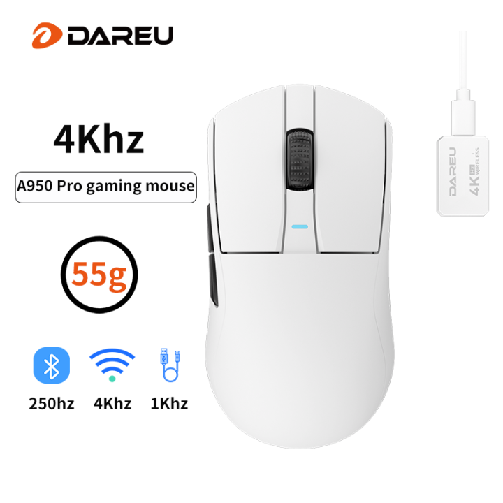 DAREU 4KHz Tri-mode 2.4G Wireless Wired PBT Mouse PAW3395 26000 DPI RGB ...