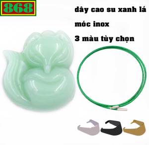 Mặt dây chuyền hồ ly 4 cm x 4.6 cm ( size lớn ) đá thạch anh xanh ngọc kèm vòng cổ dây cao su xanh lá - mặt dây chuyền phong thủy hồ ly đá