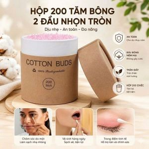 Hộp tròn 200 chiếc tăm bông đầu nhọn tròn nhỏ gọn tiện lợi