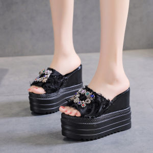 Fish Mouth Womans Wedges Sandals Super High Heels 12cm Casual House Slippers Flip Flop Lightweight anti-skid Size 34-39