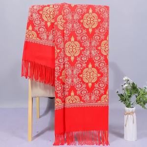 LZD  Yunnan Autumn and Winter Gold Silk Embroidery Artificial Cashmere Scarf Womens Ethnic Style Embroidered Crown Thickened Warm Shawl Inner Mongolia