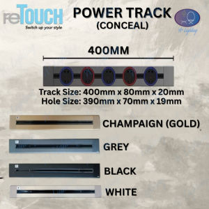 reTouch Power Track 32A Socket Universal 13A Flat Pin Socket Surface Recessed Rail Bar 400mm 600mm 800mm 1000mm