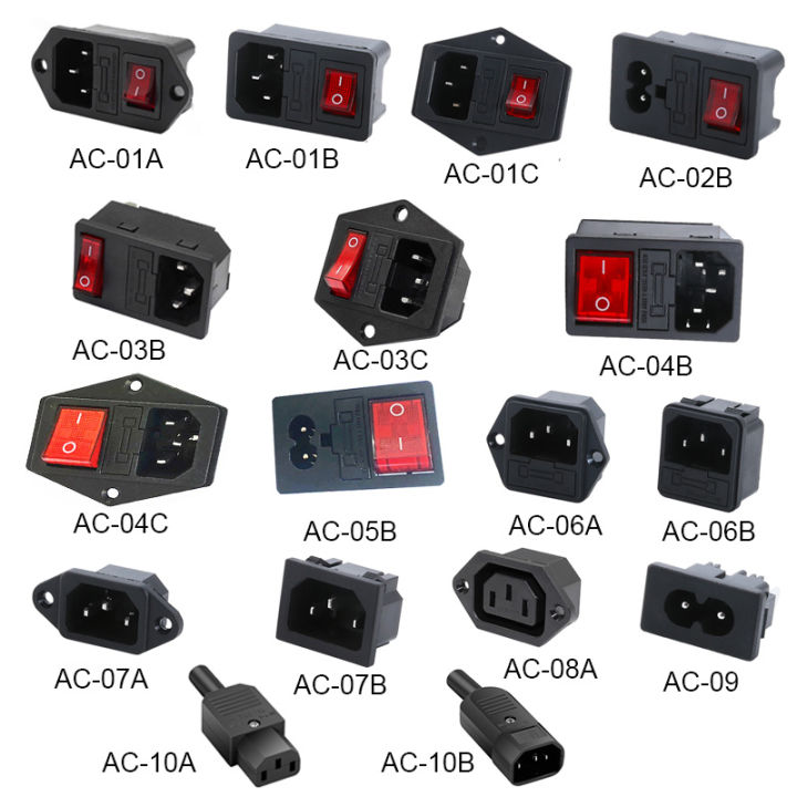 3 Pin Iec320 C14 C15 Electrical Socket Led 250v Rocker Switch Brass 10a Fuse Female Male Inlet