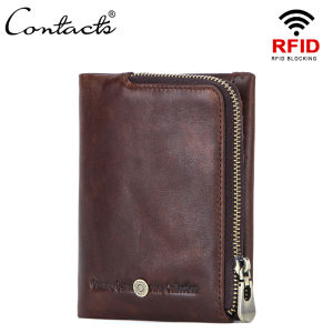 Contacts Mới Ví Nhỏ Nam Ngựa Điên Ví Dây Kéo Đồng Xu Chất Lượng Ngắn Nam Túi Tiền Rifd Da Thật Chính Hãng Da Thẻ ví