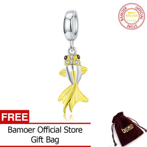 BAMOER 925 Sterling Silver Gold Color Fish Tail Pendant Charm for Original Silver Bracele and Necklace Women DIY Jewelry BSC127