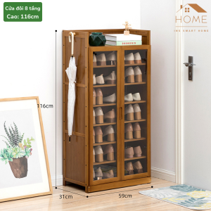 Tủ Giày Dép Bằng Gỗ Tre Tự Nhiên 4 Cửa 7 Tầng Phong Cách Tân Cổ Điển Chống Mối Mọt Cao Cấp
