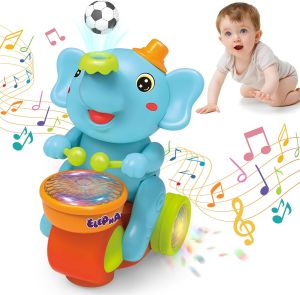 Baby Crawling Toy: Electronic Walking Elephant Drummer with Floating Ball LED Lights Music & Sounds | Interactive Sensory Toy