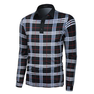 Mens Solid Color Quick Dry Golf Polo Shirts Casual Athletic Stretch Sports Contrast Collar Long sleeve Polo Collared T-Shirts