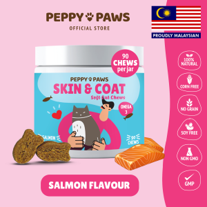 Peppy Paws Skin & Coat Cat 90 Soft Chews - Healthy Skin | Omega 3 | Furry Coat | FDA Registered | GMP Facility | Non GMO | All Natural | 100% Original