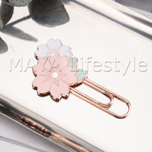 MAYA 1 ชิ้น ลวดเสียบกระดาษ ที่คั่นหนังสือลายซากุระ คลิปหนีบกระดาษโลหะ Paperclip