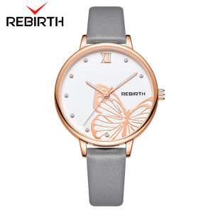 REBIRTH Jam Tangan Wanita Elegan Mewah Ori Kupu KUPU Tali Kulit Jam Tangan Cewek Tahan Air Kuarsa Santai