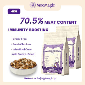 【Buy 1 Get 1 Free】MoeMagic Halal Super Premium Complete Crispy Dog Food for All Stages 4kg 72.5% Fresh Meat Added Freeze Dried Raw Meat Immunity Boost Added probiotics makanan anjing