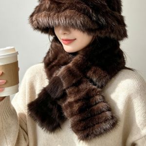 FLYING Thick Warm Winter Hat Scarf Set Faux Fur Windproof Fisherman Hat Scarf Plush Fur Plush Snood Scarf Women