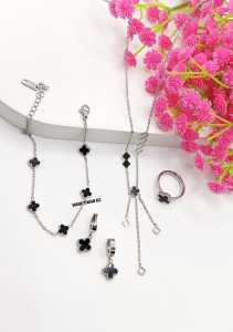 KALUNG TITANIUM SET BUNGA HITAM 1 JURAI 3 ANTI LUNTUR & ANTI KARAT (COD)