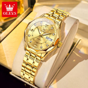 OLEVS 6727 Women Fashion Mechanical Watch Gift Stainless Steel Watchband Round-dial Wristwatch Week Display Calendar Luminous