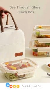 Glass Lunch Box See-Through Glass Lid Leak Proof Microwave Freezer Safe Meal Prep Glass Food Container Bento Box