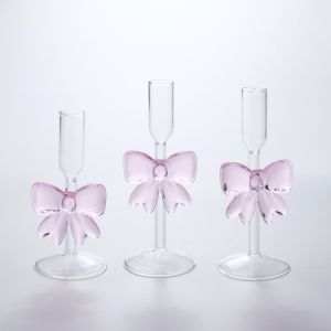 MINIAT Clear Bow Candle Holder Party Decor Tall Glass Candlestick Holder Party Supplies Candle Stand For Wedding Party Events