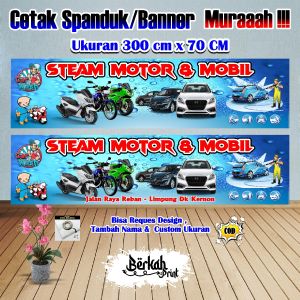 Spanduk Banner Steam Motor & Mobil Ukuran 3 Meter x 70 cm