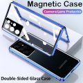 Camera Protection Case For Samsung Galaxy S25Edge S25 S24 FE Ultra Plus S23FE S23 Plus S23 Ultra Samsung S 23 S23Plus S 23+ S 23 5G Double Sided Glass Casing Flip Phone Case Magnet Metal Bumper Full 360° Protection Hard Cases Cover. 
