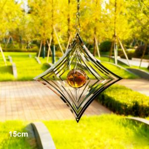 Uniquer 10/15cm Flowing Wind Spinner 10 Styles 3D Mirrored Wind Chimes Sculptures Stainless Catcher Hanging Decor Outdoor Balcony Garden Wall Decoration
