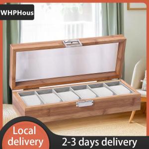 [COD] WHPHous Ship within 24 hours 3 6 Grid Slot Watches Case Wooden  Watch Box Display Jewelry Metal Lock Organizer Wooden Watch Storage Box