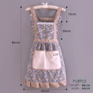AMK Stylish Kitchen Wear Canvas Cotton Apron Large Pockets Hand Wiping Towel Kitchen Flowers Princess Pakaian Dapur Bergaya 厨房配件