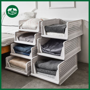 【Fans tone】1-pc New Style Multi-purpose Household Foldable Pull Out Drawer Rack Clothes Durable Plastic Hollow Shelf Layered Collapsible Non-Skid Wardrobe Separator Storage Basket UPGRADED DESIGN w/ Handle