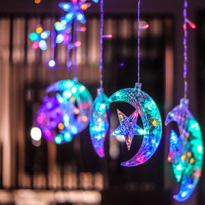 Lampu Raya Lampu Bintang Lampu Bulan Lampu Hiasan Lampu Hari Raya Lampu Kelip *READY STOCK* 4M 150LEDS Moon Star light Curtain Light For Shop Room Home Romantic Decor Lampu Raya Hiasan Bintang Bulan Lampu Ramadan 星月灯