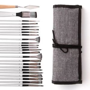 PICKIT Cuộn vải Bộ cọ vẽ họa sĩ 24 món Với cái nạo Tóc ni lông Túi đựng cọ vẽ Chất lượng cao Tay cầm bằng gỗ Bút Lông Màu Nước