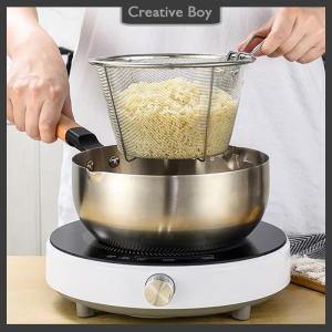 [Creative] Pháp chip chiên Lọc Giỏ thép không gỉ sâu Fry giỏ bếp Vòng Nồi chiên dây lưới với xử lý dây colander lưới