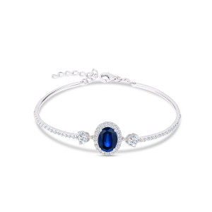 10K Gold Lab Grown Oval Shaped Gemstone Diamond Bangle