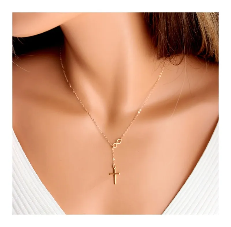 Cross necklace with infinity fashion symbol