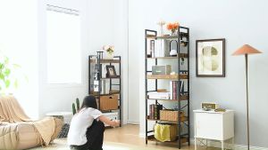 Rustic Multi‑Tier Storage Shelf Heavy‑Duty Metal Frame Open Bookshelf Wooden Standing Display Rack for Books Decor Home Organization