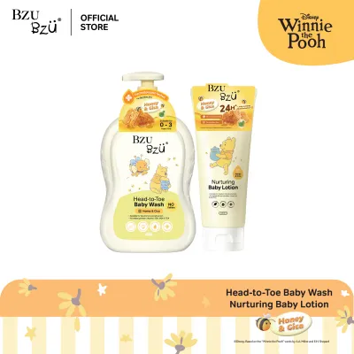 BZU BZU Winnie The Pooh Honey & Cica Duo Bundle ( Head to Toe Baby Wash Honey & Cica 600ml + Nurturing Baby Lotion)