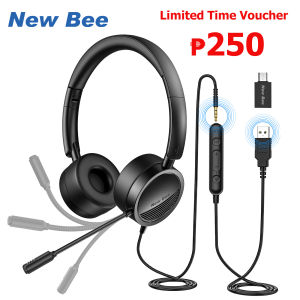 New Bee H360 USB Headset with Microphone Study Headphone with 3.5mm Jack HD Mic Comfortable Light Weight Business/Study Style for PC/Laptop Android