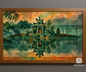 Tranh Nghệ thuật "Tháp Rùa Ở Hồ Gươm" VIETSMART ART - Sơn dầu 60 x 90cm
