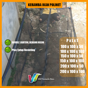 Keramba Ikan waring Polinet hitam berbagai ukuran siap pakai 200x100x50
