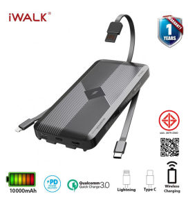 iWALK Scorpion Air Mag แบตสำรองไร้สาย 10000mAh พร้อมสายชาร์จในตัว LightningและTypeC แบบ FastCharge ใช้กับสมาร์ทโฟนทุกรุ่น อาทิ iPhone171615 Series